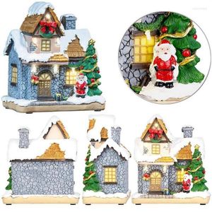 Christmas Decorations Village Building Santa House Decoration Figurine With Claus LED Lighting Home Fireplace Ornament