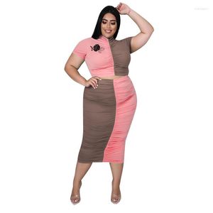 Tracksuits 10PCS Plus Size Summer Two Piece Skirt Sets Women Patchwork Color Tops And Ruched Skirts Set Bulk Items Wholesale Lots Clothing