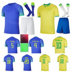 Homens de futebol juvenil de futebol juvenil Brasil Soccer Jerseys Roberto Firmino Dani Alves Everton Ribeiro Gabriel Jesus Vinicius Júnior Camisa de Futebol Kits 2022 Copa do Mundo