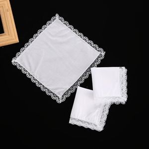 25cm White Lace Thin Handkerchief 100% Cotton Towel Woman Wedding Gift Party Decoration Cloth Napkin DIY Plain Blank Handkerchief SN4712