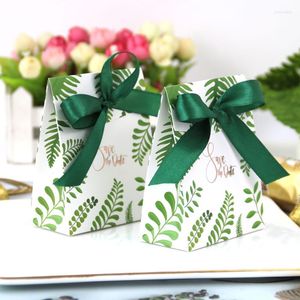 Gift Wrap Green Leaves Paper Candy Boxes Bag Wedding Favors Box Packaging Baby Shower Hawaiian Jungle Birthday