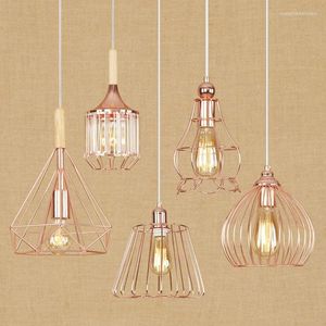 Pendant Lamps Modern Creative Retro Rose Gold Plating Wrought Iron Bird Cage With LED E27 Edison Bulb Droplight For Cafe Bar Light