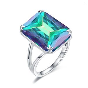 Cluster Rings Silver 925 Ring Mystic Topaz Gemstone Engagement Women Bohemia Rectangle Sterling Anniversary Jewelry Gift