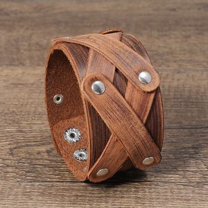 Cross Patch Bangle Cuff Wide Leather Button Adjustable Bracelet Wristand for Men Women Fashion Jewelry