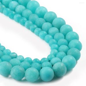 Beads Lake Blue Amazonite Natural Stone Matte Jades Round Loose Spacer For DIY Jewelry Making Bracelet Accessories