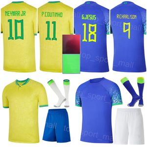 Homem Juventude Brasil Futebol DANI ALVES Jersey Seleção Nacional Everton Ribeiro Roberto Firmino Gabriel Jesus Vinicius Junior ANTONY Kits de camisa de futebol 2022-23 Copa do Mundo