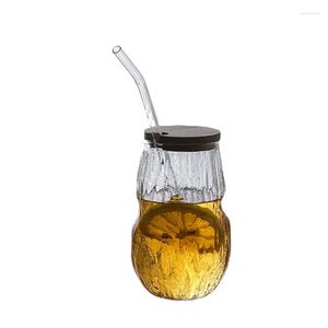 Mugs Simple Glass Transparent Cup With Cover Breakfast Coffee Tea Milk Mug Korean Straw Verre A Milkshake