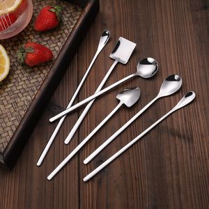 Head Shovel Long Handle Spoon Shiny Stainless Steel Home Kitchen Dining Flatware Noodles Ice Cream Dessert Spoons Cutlery Tool