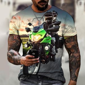 Erkek Tişörtleri Serin Trendi Motosiklet Binicilik T-Shirt Baskı Açık Sokak Spor Gömlek Kısa Kollu Moda Top O-Yellow