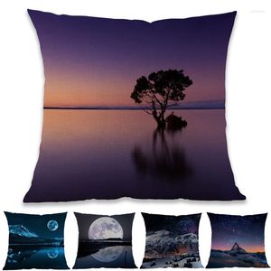 Pillow Dust Sunset And Sunrise Splendid Scenery Of Mountain River Moon Sky Case Home Sofa Room Decorative Cover