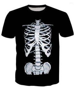 Camisetas masculinas Halloween Black Tshirts White Skeleton Skull Print Slave Short Harajuku 3D 8 Padrões S a 3xl