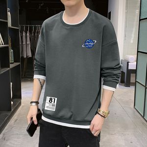 Bluzy z załogą Men Koreańskie odzież moda swobodne koszule z długim rękawem O Neck Bluza męska