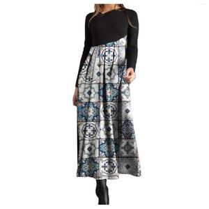 Casual jurken Women V Nek Jurk met lange mouwen Boheemse print herfst en winter elagant gaasje stiksel elegant