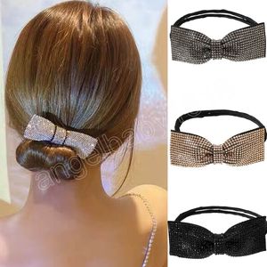 Forcine per capelli con fiocco in strass per ragazze Elegante porta coda di cavallo Copricapo Accessori per capelli alla moda per feste da donna