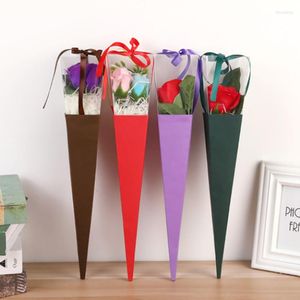 Gift Wrap 5pcs Valentine's Day Rose Flower Transparent Box Single Bouquet Packaging PVC Triangle Glitter Paper Bag