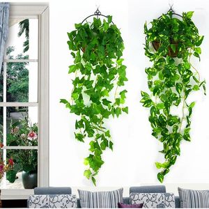 Decorative Flowers 100cm Artificial Wall Hanging Rattan Green Sauvignon Vine Creeper Ivy Plastic Flower Wedding Fall Decoracion