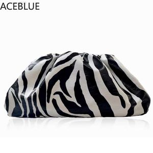 Aceblue 2022 패션 데이 클러치 만두 가방 얼룩말 홀로그램 클라우드 백 클립 지갑 가방 여성 주름 파우치 토트 핸드백
