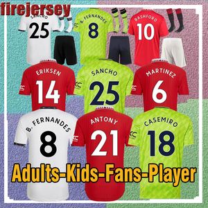 22 MANS UTDS Soccer Jerseys Antony Sancho Ronaldos fans Player Version Fernandes Manchesters Utds visar Rashford Football Top Shirt Kids Kit Set