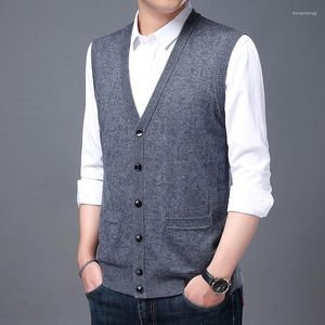 Coletes masculinos 2022 marca de moda automática malha de suéter de colete cardigan mens / pescoço coreano de alta qualidade lã de lã casual roupas de inverno