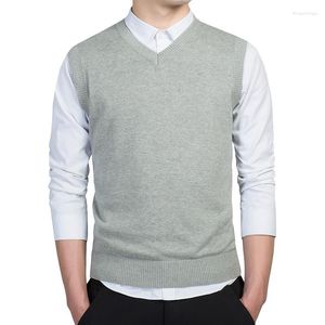 Men's Vests Mens Sleeveless Sweater Vest Cotton Knitwear V-neck Knitted Casual Wear Plus Size Male Button Up Waistcoat Boys Grey Sweaters