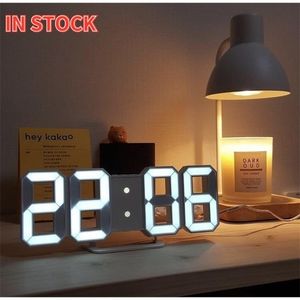 Desk Table Clocks Nordic 3d Digital Wall Luminous Led Night Light Alarm Time Date Display Modern Office Home Decor 220930