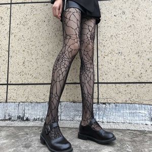 Socks Hosiery Women Pantyhose See Through Lace Fishnet Night Club Spider Web Pattern Anti-Slip Skinny Elastic Stockings Y2K Streetwear Black T220930