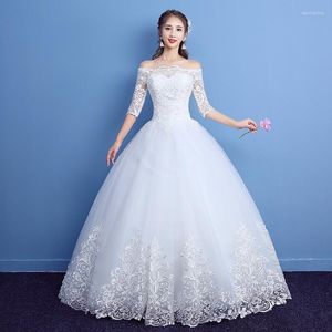 Wedding Dress 2022 Classic Half Sleeve Boat Neck Lace Off The Shoulder Appliques Customized Bridal Vestido De Noiva L