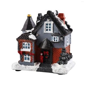 Christmas Decorations Resin Luminescent House For Holiday Party Home Gift Battery Powered Micro Landscape Ornaments Decor L