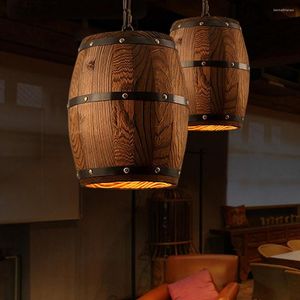 Hängslampor Creative Country Wood Barrel Lights Kitchen Hanglamps E27 Home Lighting Fixture Art Decoration For Bar vardagsrum