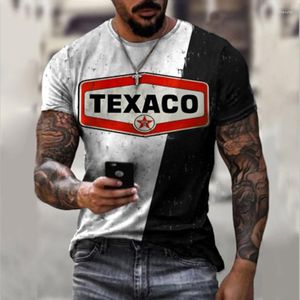 Camisetas masculinas Summer Alphabet Texaco Style Camisa impressa em 3D masculina/feminina Roupa esportiva Harajuku Camiseta casual extra grande