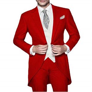 Het nieuwste klassieke ontwerp Long Tail Tuxedo Red Slim Heren Suit Wedding Bruidegom Jurk Ball Man Jacket Vestbroek delige SE197I
