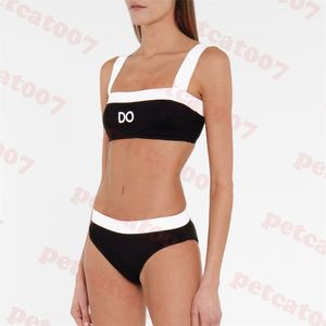 Charm Womens Swimsuit Bikini Set Black White Splice badkläderbrev broderi baddräkt