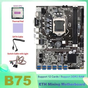 Motherboards B75 ETH Mining Motherboard XUSB G550 CPU SATA Cable Light Switch Thermal Pad USB BTC