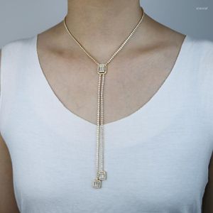 Choker Drop Ship Women Warstwa długie y lariat seksowny naszyjnik utwardzony 2 mm cz tenis łańcuch Naszyjniki biżuterii