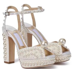 Elegante abito da sposa da sposa scarpe sandali da donna in pelle di perle tacchi alti di lusso da donna che camminano con scatola EU 35-43