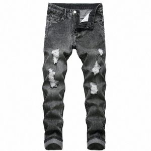 Jeans para hombres Hombres rasgados de verano de verano Europa EE UU Amazon Amazon de cintura recta R5ed