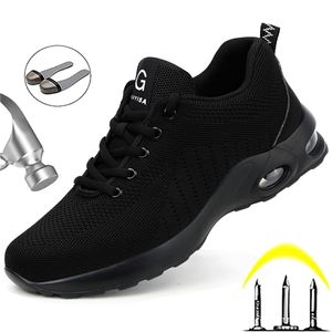 Botas sapatos de segurança pretos homens almofada de ar sapatos de trabalho masculino Sapatos à prova de aço de calçados indestrutíveis de calçados leves tênis 220930