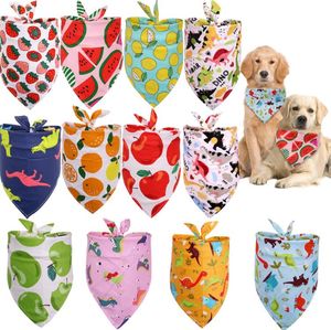 Dog Apparel Accessory Summer Pet Cat Dog Bandana Collar Adjustable Neckerchief Triangle Neck Scarf Tropical Fruit Pattern Saliva Towel Pets Supplies SN6814