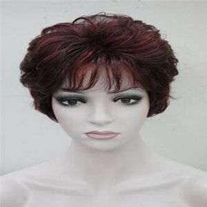 New Popular Womens Wig Short Wine Red Curly Ladies Daily Hair Wig