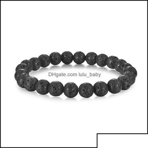 Fili di perline Perline 6Mm 8Mm 10Mm Perline di pietra vulcanica naturale Braccialetti di filo Bracciale uomo di lava nera Aromaterapia Bdehome Othjv