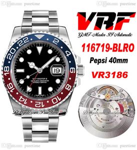 VRF GMT II VR3186 Pepsi Automatik-Herrenuhr, 40 mm, rot-blaue Keramiklünette, schwarzes Zifferblatt, 904L OysterSteel-Diamantarmband, Super Edition, Karte derselben Serie, Puretime C3