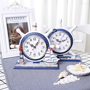 Wall Clocks Mediterranean Style Wood Anchor Clock Hanging Ship Wheel Desk Table For Bedroom Living Room Nautical Decor