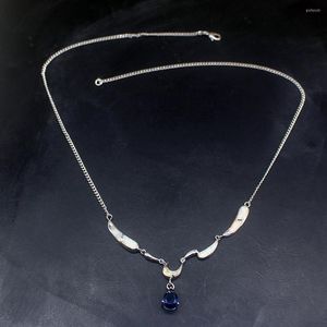 Choker Hermosa Natural Gemstone White Australian Opal Blue Sapphire本物925シルバーチェーンネックレス