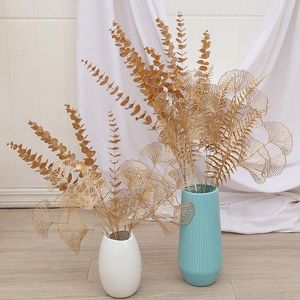 Dekorativa blommor Simulering Golden Persian Leaf Wedding Decoration Gift Eucalyptus Phoenix Ginkgo Flower