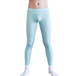 Calça masculina homens homens elásticos da cintura elástica Bolsa de protuberância de perneiras de cor sólida de cor esportiva de yoga academia de ginástica executa