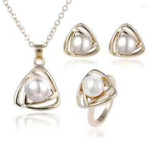 Necklace Earrings Set 3Pcs/Set Gold /sliver Jewelry Pearl Rings Women Silver Bridal Pendientes Mujer Moda 2022