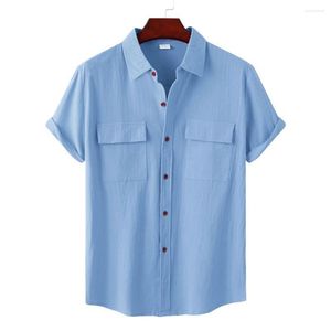 Camisas casuais masculinas vestido de camisa masculina 2022 cor sólida com peito de peito solto bolsos de aba do tipo Chemise Chemise Homme