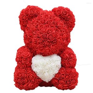 Kwiaty dekoracyjne 40 cm niedźwiedź róża z sercem sztuczne dla kobiet walentynkowe ślub urodziny świąteczne prezent domowy dekoracja domu