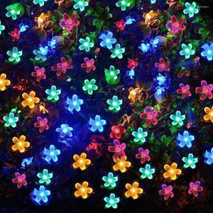 Strängar 50LED SOLAR LED Light String Semester Patio Lights Outdoor 7M Garland Fairy Garden Powered Peach Blossom Aluvee