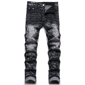 Jeans stampati da uomo elasticizzati slim alla moda Pantaloni skinny neri casuali Pantaloni da uomo in denim primavera autunno Pantaloni a contrasto